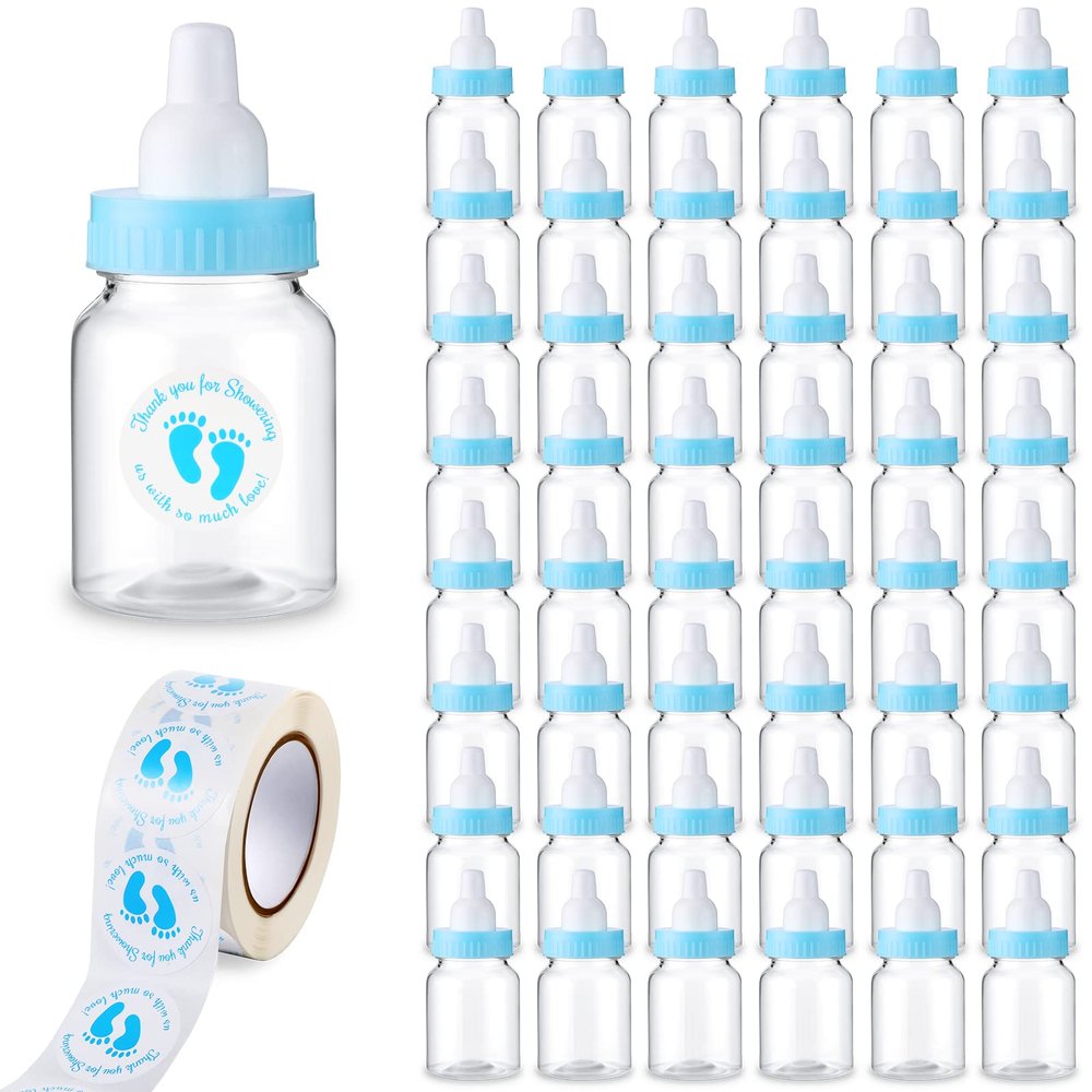 Tondiamo 48 Pcs Blue Baby Shower Mini Bottle Favors 1.5 x 3.5 Inch Baby Shower Candy Jar Mini Milk Bottle Party Favor Fillable Gift Boxes for Boys Girls Birthday Party Games Decorations