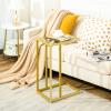 HOOBRO C Shaped End Table, Side Table for Sofa, Couch Table for Small Space with Tempered Glass, Metal Frame, Modern Style, Gold GD03SF01G1 view 2