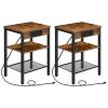 HOOBRO Side Tables Set of 2 with Charging Station and USB Port, Small End Tables for Small Space, 3-Tier Nightstands with Adjustable Shelf, for Living Room, Bedroom, Rustic Brown BF112BZP201 view 1