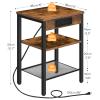 HOOBRO Side Tables Set of 2 with Charging Station and USB Port, Small End Tables for Small Space, 3-Tier Nightstands with Adjustable Shelf, for Living Room, Bedroom, Rustic Brown BF112BZP201 view 3