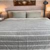 100% Cotton Muslin Striped Throw Blanket, 4 Layers Bedspread, Soft Turkish Cotton Muslin Bed Cover, Reversible Coverlet, Green (Full/Queen Size 91x95-230x240cm) view 3