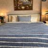100% Cotton Muslin Throw Blanket, 4 Layers Bedspread, Soft Turkish Cotton Muslin Bed Cover, Reversible Coverlet, Indigo Blue (Throw 47x71-120x180cm) view 3