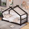 Harper & Bright Designs Twin Size House Bed for Kids, Wooden House Bed Frame with Headboard and Footboard, House Floor Bed with Slat Support, No Box Spring Needed (Espresso) view 1