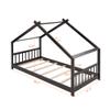 Harper & Bright Designs Twin Size House Bed for Kids, Wooden House Bed Frame with Headboard and Footboard, House Floor Bed with Slat Support, No Box Spring Needed (Espresso) view 2