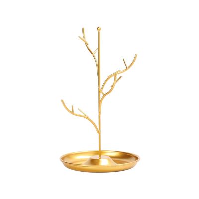 jinyi2016SHOP Jewelry Hanger Freestanding Jewelry Hanger Tree-Shaped Iron Tray Jewelry Rack Creative Girls Dressing Table Earrings Necklace Storage Display Rack Jewelry Tree (Color : Gold)