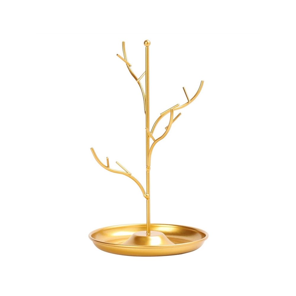 jinyi2016SHOP Jewelry Hanger Freestanding Jewelry Hanger Tree-Shaped Iron Tray Jewelry Rack Creative Girls Dressing Table Earrings Necklace Storage Display Rack Jewelry Tree (Color : Gold)