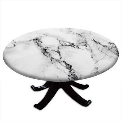 ESFVRG Marble Fitted tablecloths for Round Tables, Elastic Edge, Waterproof and wipeable Table Cover, Table Decoration Cloth, Buffet Party and Camping, Fit for 24" Table,