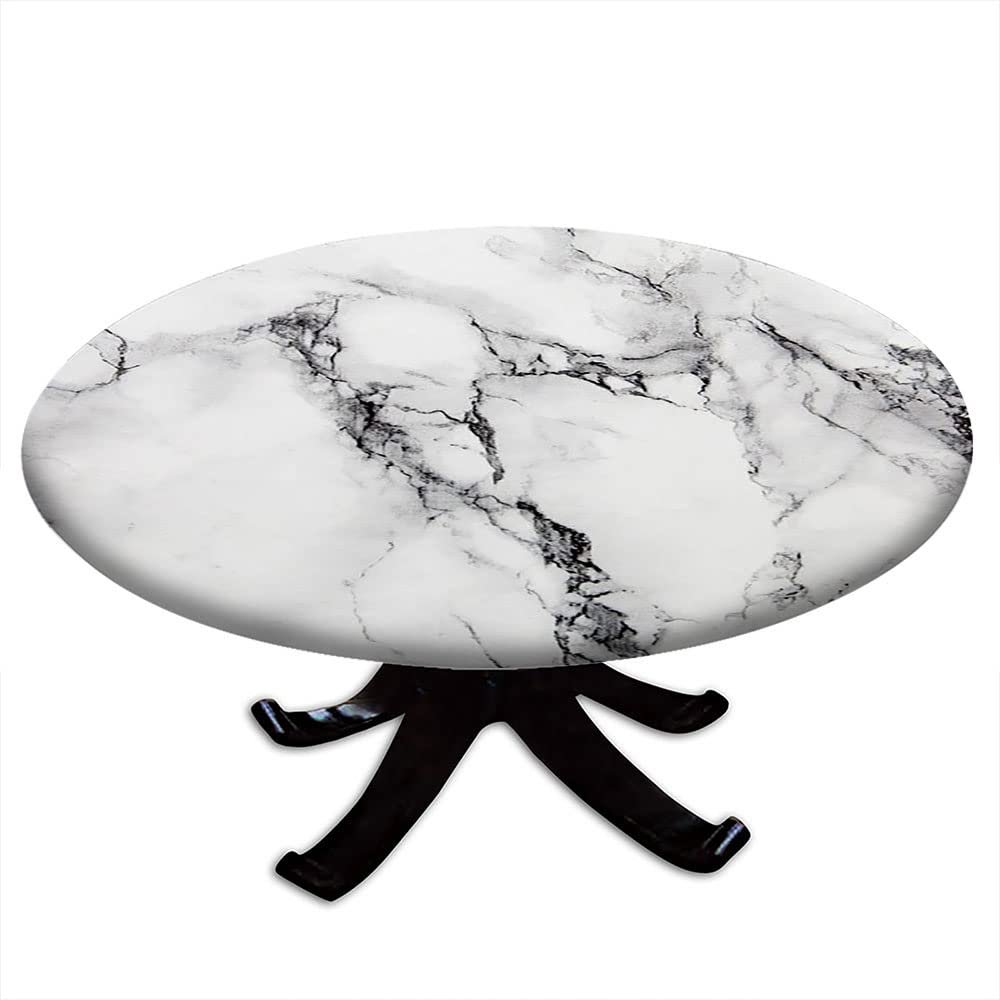 ESFVRG Marble Fitted tablecloths for Round Tables, Elastic Edge, Waterproof and wipeable Table Cover, Table Decoration Cloth, Buffet Party and Camping, Fit for 24" Table,