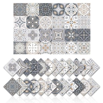 Tile Stickers Wall Decor Bathroom Kitchen Wall Sticker Waterproof PVC Decoration Stickers - 2D Sticker with Retro Design in Mosaic Style (Style-14, 4 x 4 Inch)