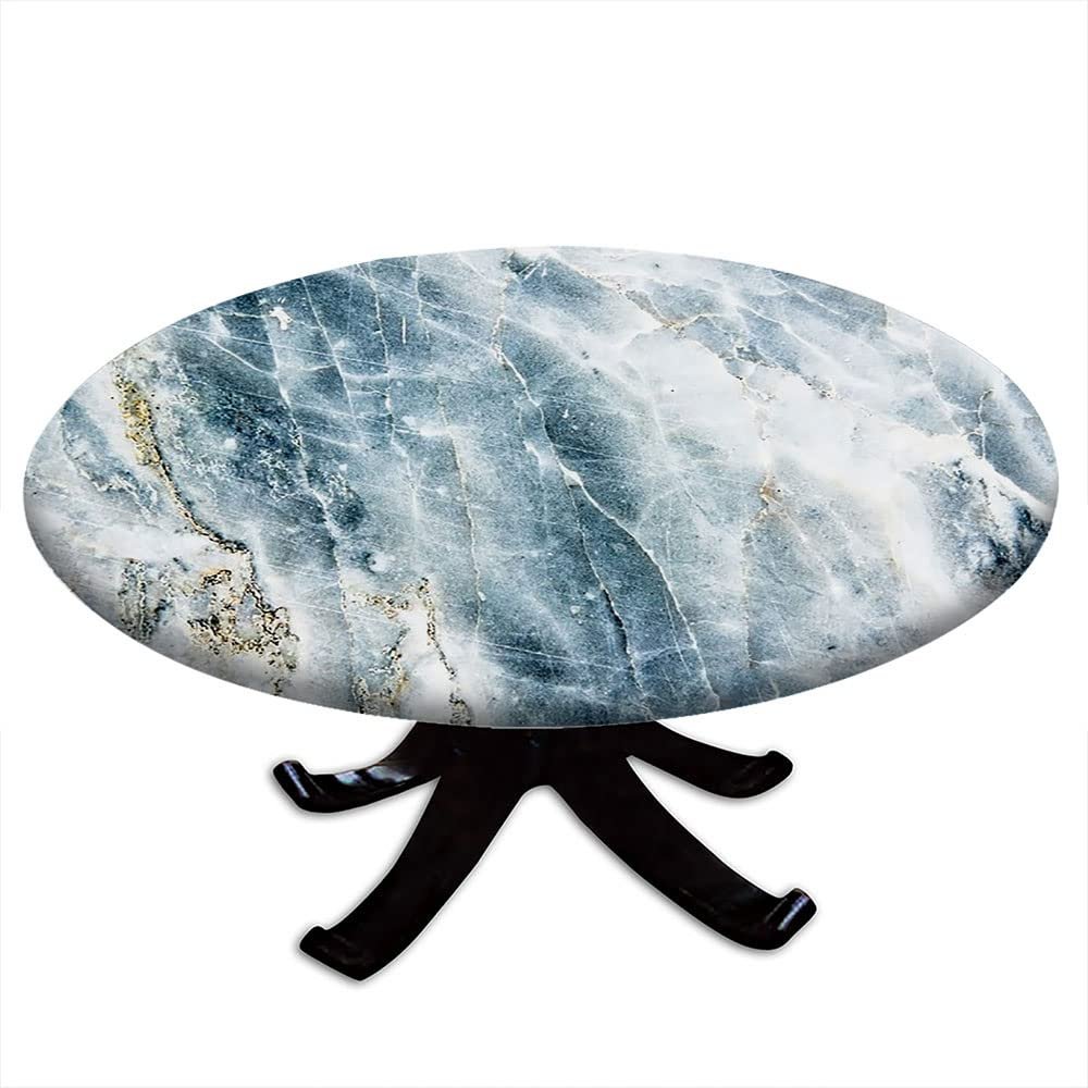 ESFVRG Marble Fitted tablecloths for Round Tables, Elastic Edge, Waterproof and wipeable Table Cover, Table Decoration Cloth, Buffet Party and Camping, Fit for 36" Table,