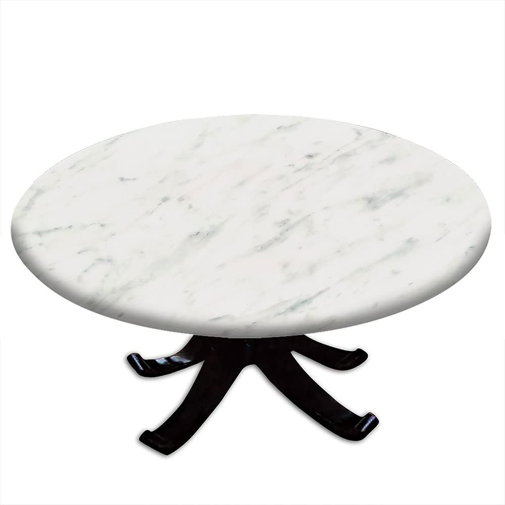 ESFVRG Marble Fitted tablecloths for Round Tables, Elastic Edge, Waterproof and wipeable Table Cover, Table Decoration Cloth, Buffet Party and Camping, Fit for 28" Table,
