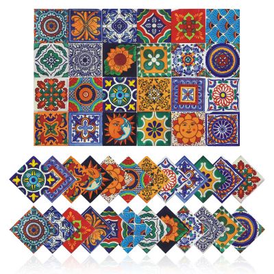 Tile Stickers Wall Decor Bathroom Kitchen Wall Sticker Waterproof PVC Decoration Stickers - 2D Sticker with Retro Design in Mosaic Style (Style-1, 4 x 4 Inch)