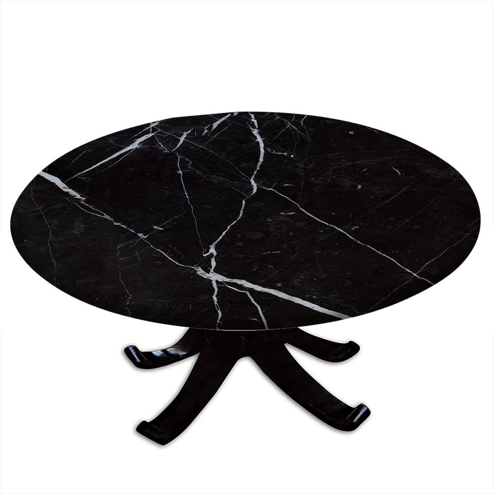 ESFVRG Marble Fitted tablecloths for Round Tables, Elastic Edge, Waterproof and wipeable Table Cover, Table Decoration Cloth, Buffet Party and Camping, Fit for 28" Table,