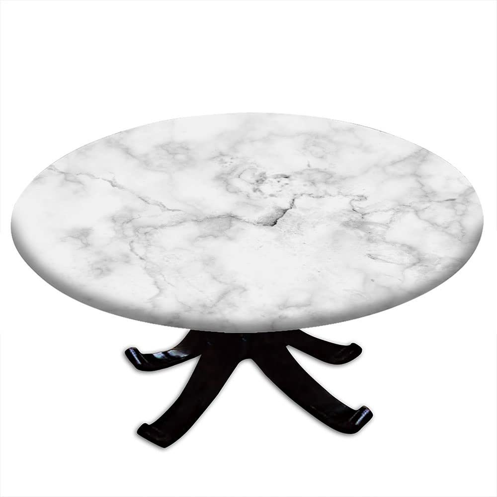 ESFVRG Marble Fitted tablecloths for Round Tables, Elastic Edge, Waterproof and wipeable Table Cover, Table Decoration Cloth, Buffet Party and Camping, Fit for 36" Table,