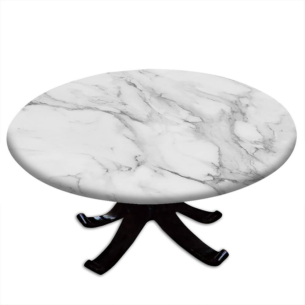 ESFVRG Marble Fitted tablecloths for Round Tables, Elastic Edge, Waterproof and wipeable Table Cover, Table Decoration Cloth, Buffet Party and Camping, Fit for 44" Table,
