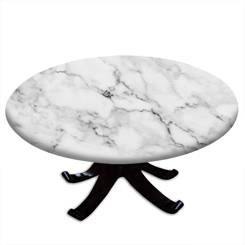 ESFVRG Marble Fitted tablecloths for Round Tables, Elastic Edge, Waterproof and wipeable Table Cover, Table Decoration Cloth, Buffet Party and Camping, Fit for 28" Table,
