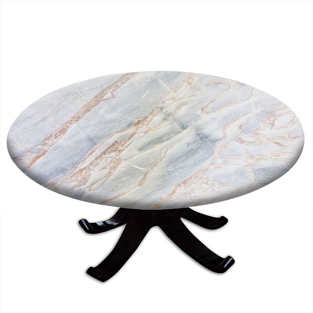 ESFVRG Marble Fitted tablecloths for Round Tables, Elastic Edge, Waterproof and wipeable Table Cover, Table Decoration Cloth, Buffet Party and Camping, Fit for 44" Table,