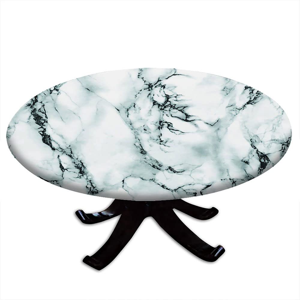 ESFVRG Marble Fitted tablecloths for Round Tables, Elastic Edge, Waterproof and wipeable Table Cover, Table Decoration Cloth, Buffet Party and Camping, Fit for 36" Table,
