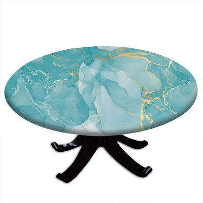 ESFVRG Marble Fitted tablecloths for Round Tables, Elastic Edge, Waterproof and wipeable Table Cover, Table Decoration Cloth, Buffet Party and Camping, Fit for 44" Table,