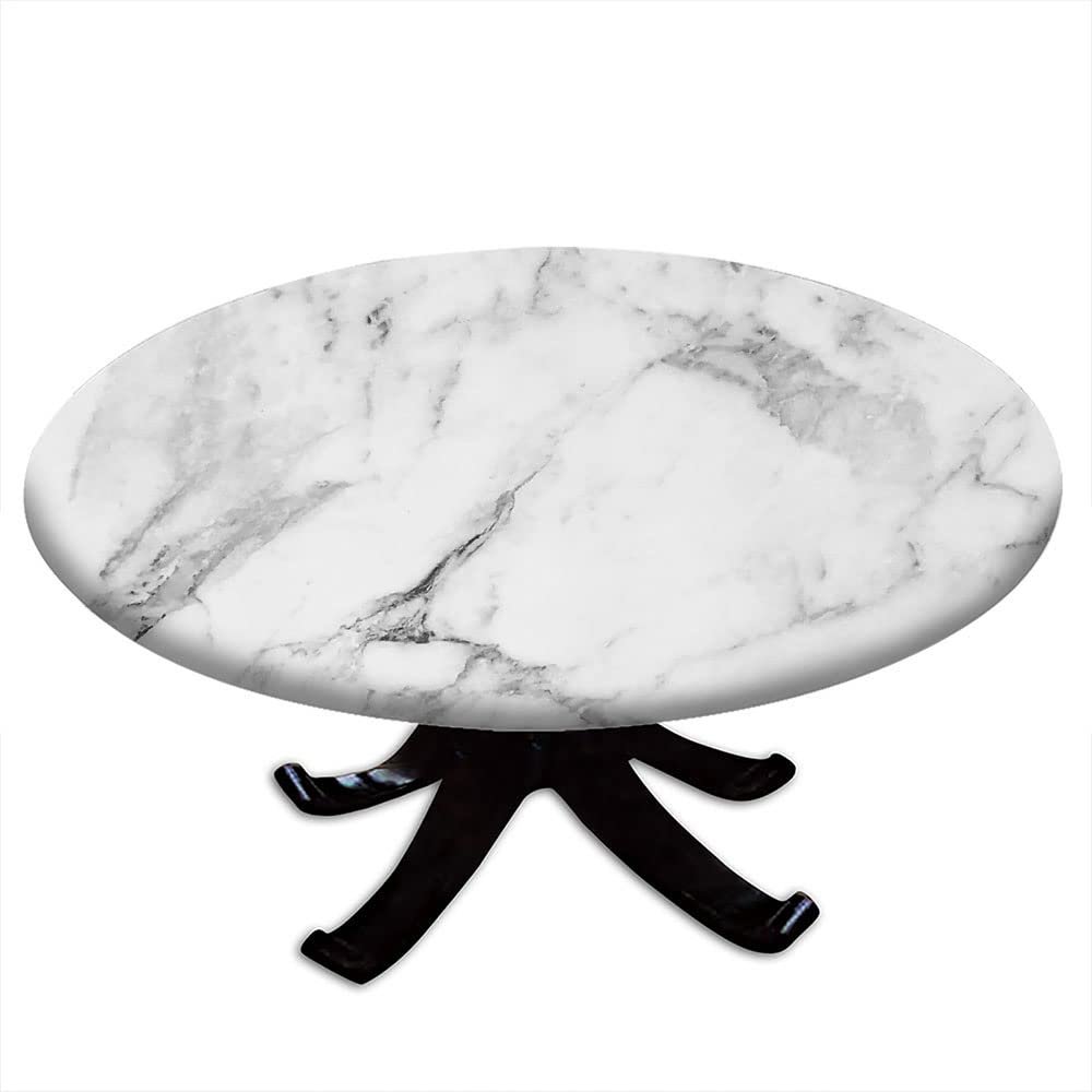 ESFVRG Marble Fitted tablecloths for Round Tables, Elastic Edge, Waterproof and wipeable Table Cover, Table Decoration Cloth, Buffet Party and Camping, Fit for 36" Table,
