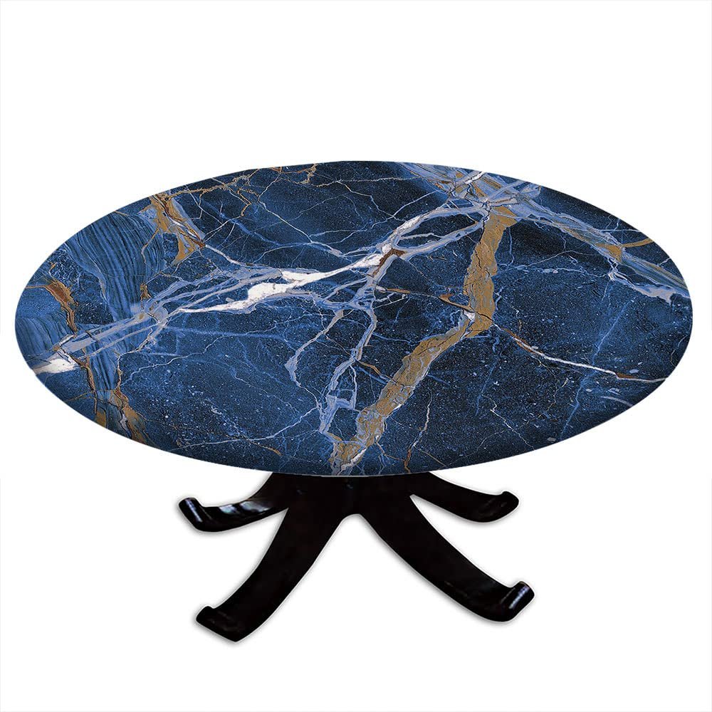 ESFVRG Marble Fitted tablecloths for Round Tables, Elastic Edge, Waterproof and wipeable Table Cover, Table Decoration Cloth, Buffet Party and Camping, Fit for 44" Table,