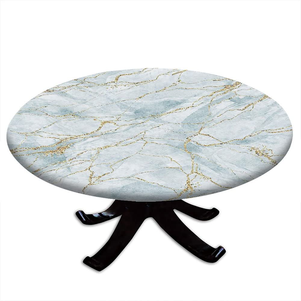 ESFVRG Marble Fitted tablecloths for Round Tables, Elastic Edge, Waterproof and wipeable Table Cover, Table Decoration Cloth, Buffet Party and Camping, Fit for 24" Table,