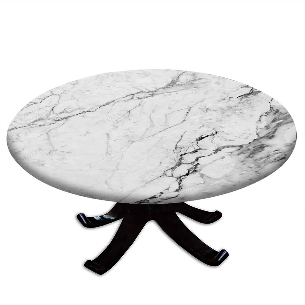 ESFVRG Marble Fitted tablecloths for Round Tables, Elastic Edge, Waterproof and wipeable Table Cover, Table Decoration Cloth, Buffet Party and Camping, Fit for 44" Table,