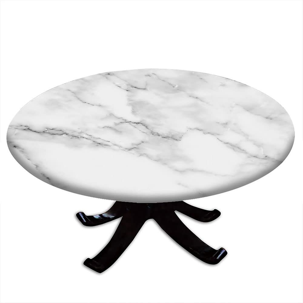 ESFVRG Marble Fitted tablecloths for Round Tables, Elastic Edge, Waterproof and wipeable Table Cover, Table Decoration Cloth, Buffet Party and Camping, Fit for 28" Table,