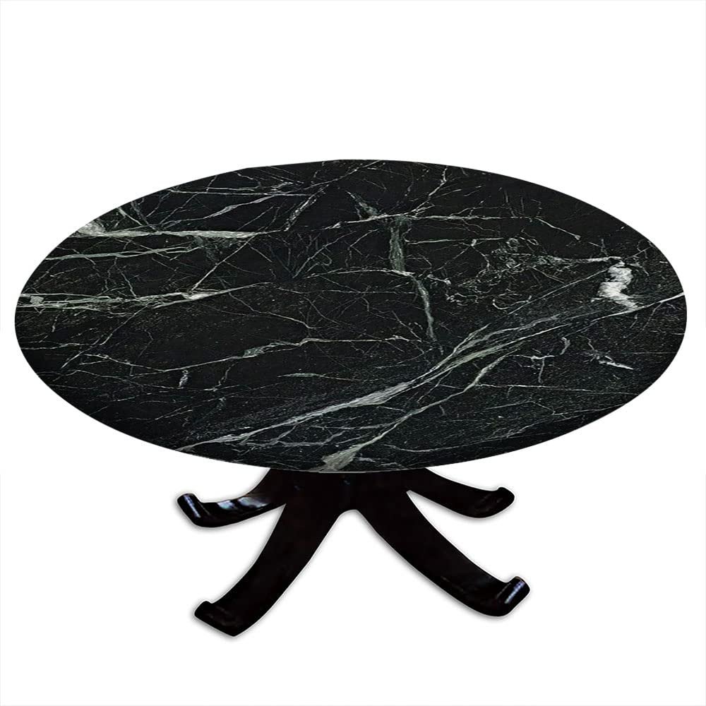 ESFVRG Marble Fitted tablecloths for Round Tables, Elastic Edge, Waterproof and wipeable Table Cover, Table Decoration Cloth, Buffet Party and Camping, Fit for 28" Table,