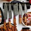 Wilson Roy Professional Kitchen Knives Custom Made Damascus Steel 5 pcs of Professional Utility Chef Kitchen Knife Set with Chopper/Cleaver with Pocket Case Chef Knife Roll Bag view 4