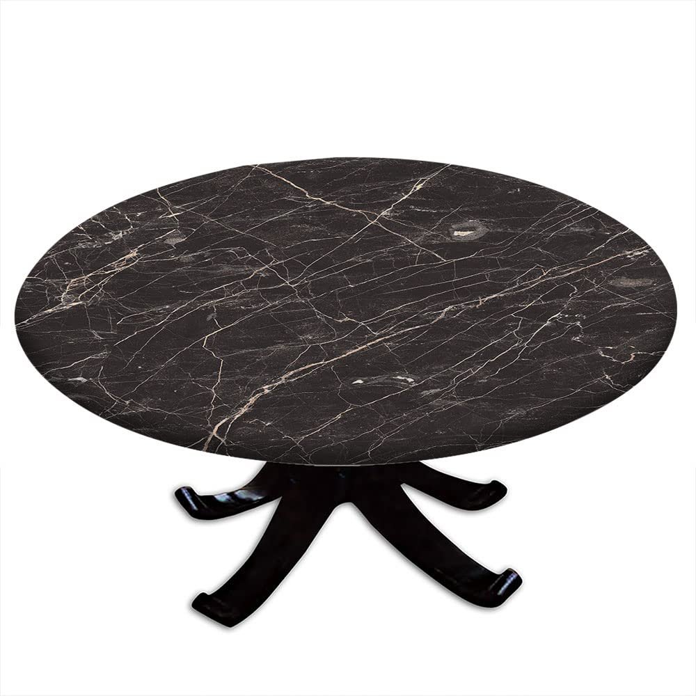 ESFVRG Marble Fitted tablecloths for Round Tables, Elastic Edge, Waterproof and wipeable Table Cover, Table Decoration Cloth, Buffet Party and Camping, Fit for 36" Table,