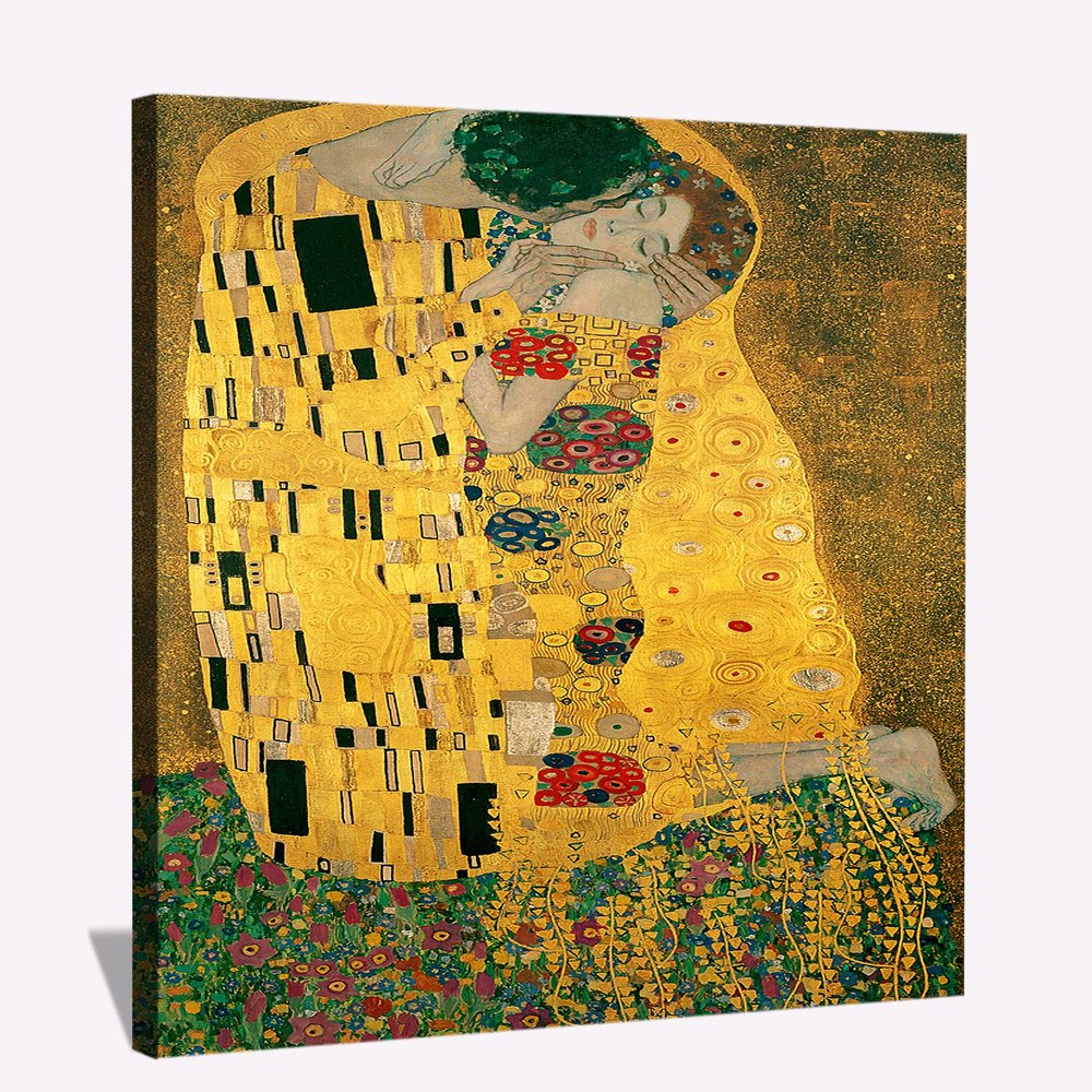 BOHU ARTS Gustav Klimt Canvas Art Klimt The Kiss Framed Painting Wall Art for Bedroom Livingroom Office Ready to Hang