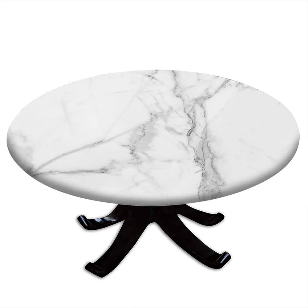 ESFVRG Marble Fitted tablecloths for Round Tables, Elastic Edge, Waterproof and wipeable Table Cover, Table Decoration Cloth, Buffet Party and Camping, Fit for 36" Table,