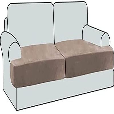 Klzzuk Velvet Sofa T Cushion Seat Covers, Stretch Sofa T-Cushions Cover, Non-Slip Couch Cushion Slipcovers with Elastic Bottom for Living Room (Color : Sand, Size : 2 Seater/Loveseat)