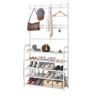 YYDS Clothing Garment Rack Coat Racks with Hooks Multi-Tier Entryway Storage Shelves Shoes Frame Industrial Design Metal Pipe Furniture Organizer Clothing Racks (Color : White, Size : 5Tier-60cm)