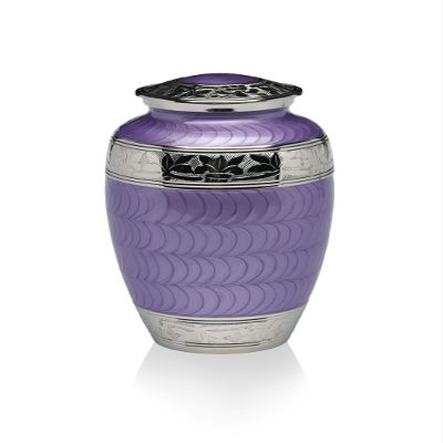 Adult Cremation Urn for Human Ashes - Purple Enamel Over Nickel-Plated Brass Memorial Cremation Urn with Fleur-de-lis Design - Brass Urn, Adult - 200 cu. in.