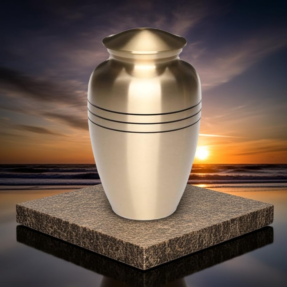 Adult Cremation Urn for Human Ashes - Brass Cremation Urn with Three Rings Design - 200 cu. in.