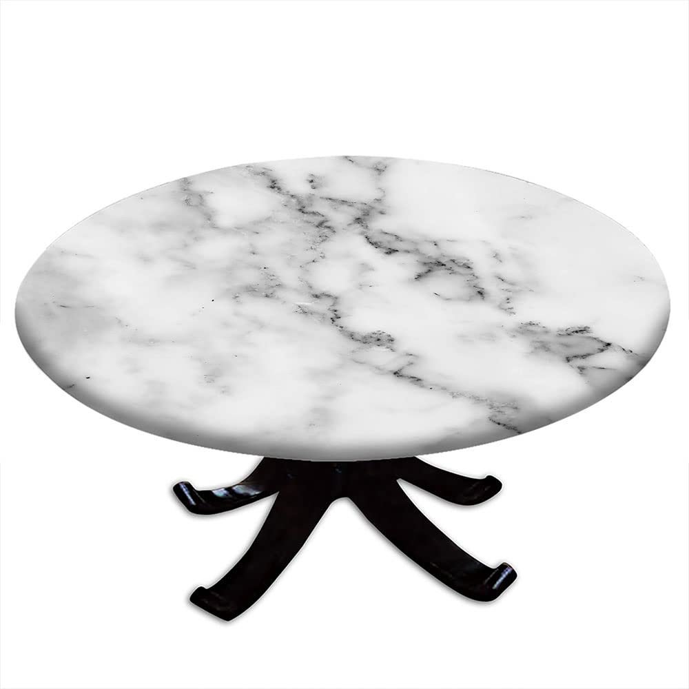 ESFVRG Marble Fitted tablecloths for Round Tables, Elastic Edge, Waterproof and wipeable Table Cover, Table Decoration Cloth, Buffet Party and Camping, Fit for 44" Table,