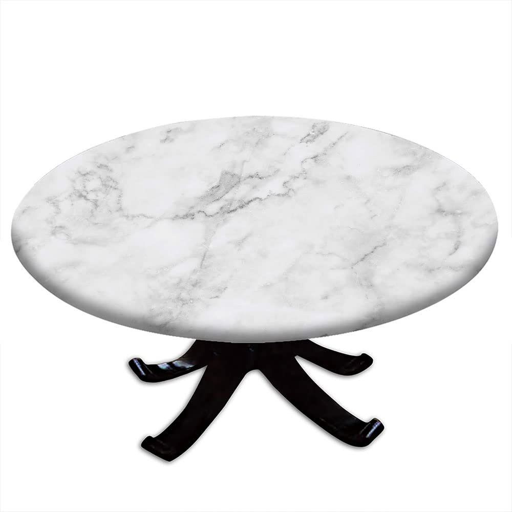 ESFVRG Marble Fitted tablecloths for Round Tables, Elastic Edge, Waterproof and wipeable Table Cover, Table Decoration Cloth, Buffet Party and Camping, Fit for 36" Table,