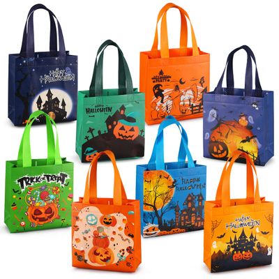 Aviski 8PCS Trick or Treat Bags - Small Multifunctional Non-Woven Halloween Tote Bags with Handles for Gifts Wrapping & Party Supplies