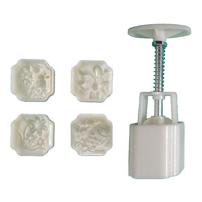 CHIHUOBANG Plastic Material Mooncake Molds Stamp Moon Cake Moulds with 4 Different Stamps DIY Baking Moulds for Mid-Autumn Festival Plastic mooncake Mold 50g
