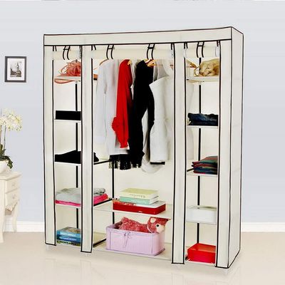 69" Portable Wardrobe Closet, Wardrobe Closet for Hanging Clothes with 1 Hanging Rods, 12 Clothes Storage Organizer Shelves, Non-Woven Fabric Wardrobe, Easy to Assemble (58" x 17" x 69", Beige)