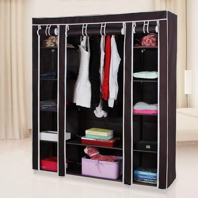 69" Portable Wardrobe Closet, Wardrobe Closet for Hanging Clothes with 1 Hanging Rods, 12 Clothes Storage Organizer Shelves, Non-Woven Fabric Wardrobe, Easy to Assemble (58" x 17" x 69", Dark Brown)