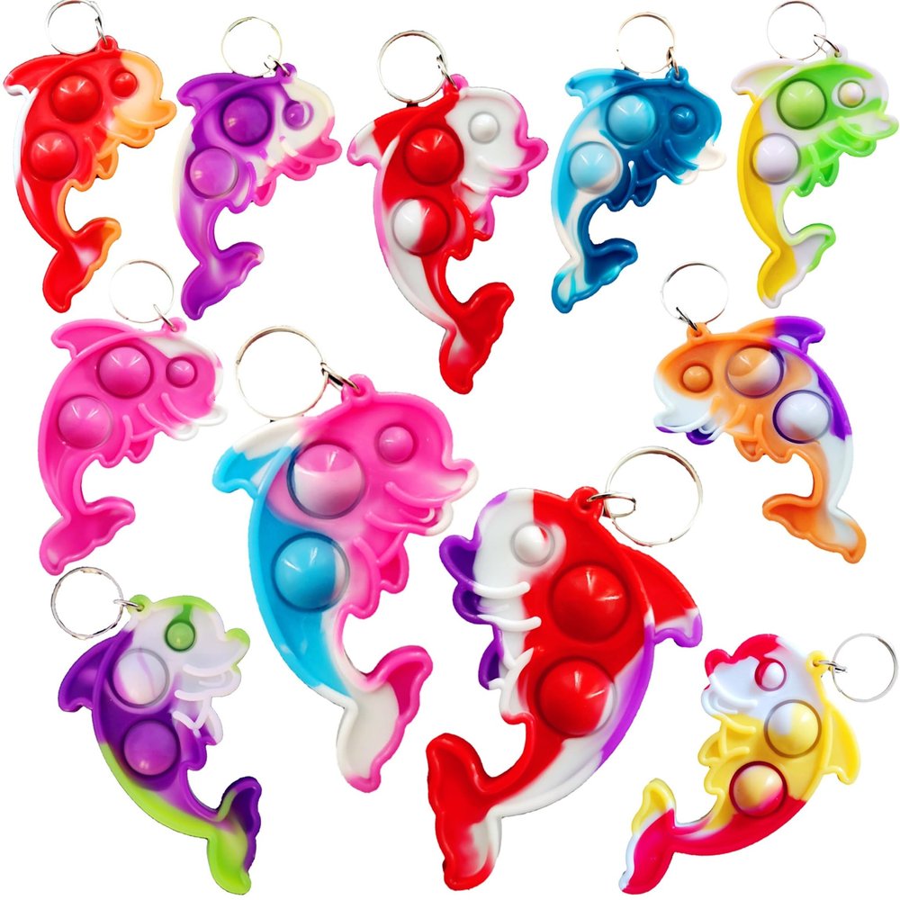 HOZKEAP 10 packs Bulk small dolphin Mini pop Fidget Keychainbirthday Party Favors Supplies Classroom summer Student Prize
