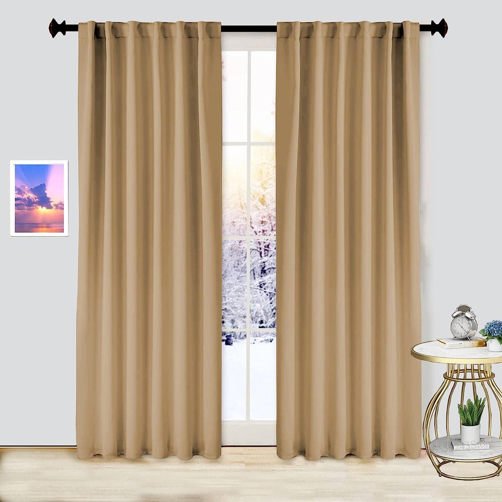 Back Tab and Rod Pocket Curtains Solid Room Darkening Blackout Thermal Insulated (1 Panel, Taupe 58 Inch by 54 Inch)