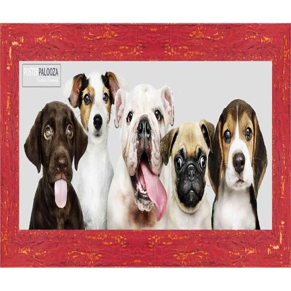 10x32 Shabby Chic/Farmhouse Red Complete Wood Panoramic Frame with UV Acrylic, Foam Board Backing, & Hardware 10" x 32