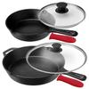 6 Piece Pre-Seasoned Cast Iron Skillet Set with Lids & Red Silicone Holders view 1