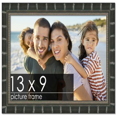 Poster Palooza 13x9 Frame Bamboo Brown Black Solid Wood Picture Frame | 1.5 Inch Moulding Width | with UV Acrylic Plexiglass, Foam Board Backing & Hanging Hardware Included