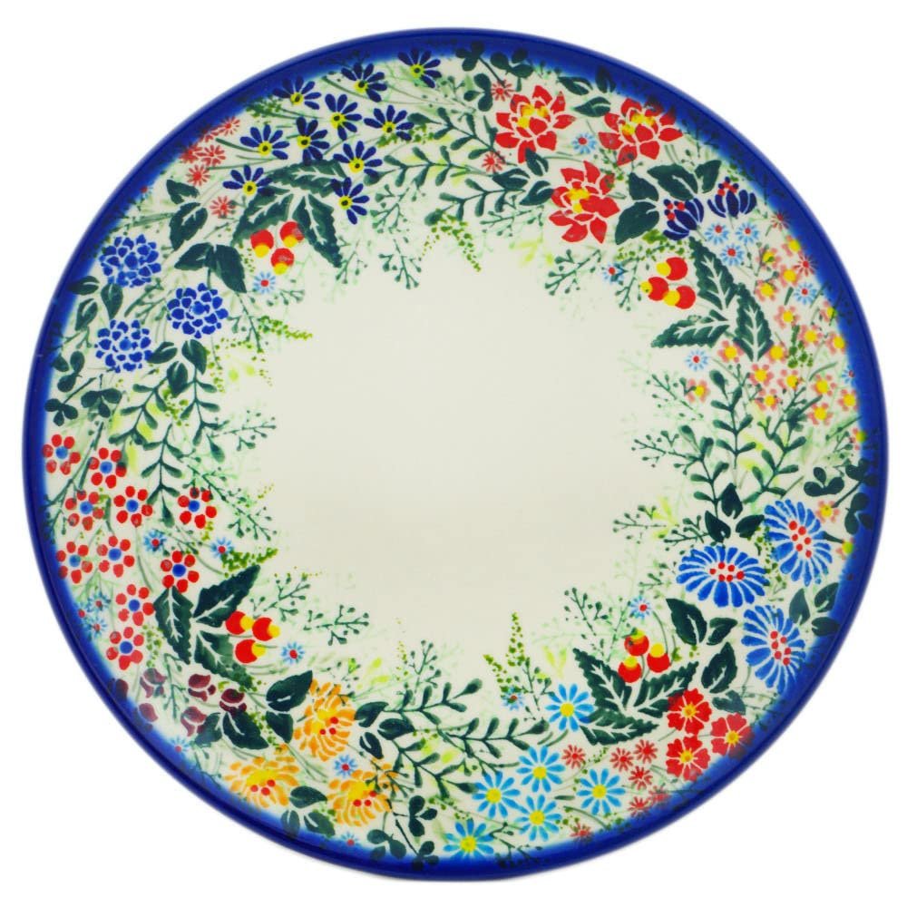 Polmedia Polish Pottery Lunch Plate UNIKAT - Floral Abundance Pattern Handmade in Boleslawiec Poland + Certificate of Authenticity