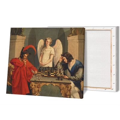 Faust And Mephistopheles Playing Chess Print Poster Vintage Painting Canvas Prints Wall Art Painting Posters and Prints Wall Decor Cuadros Home (Framed,24x32inch)